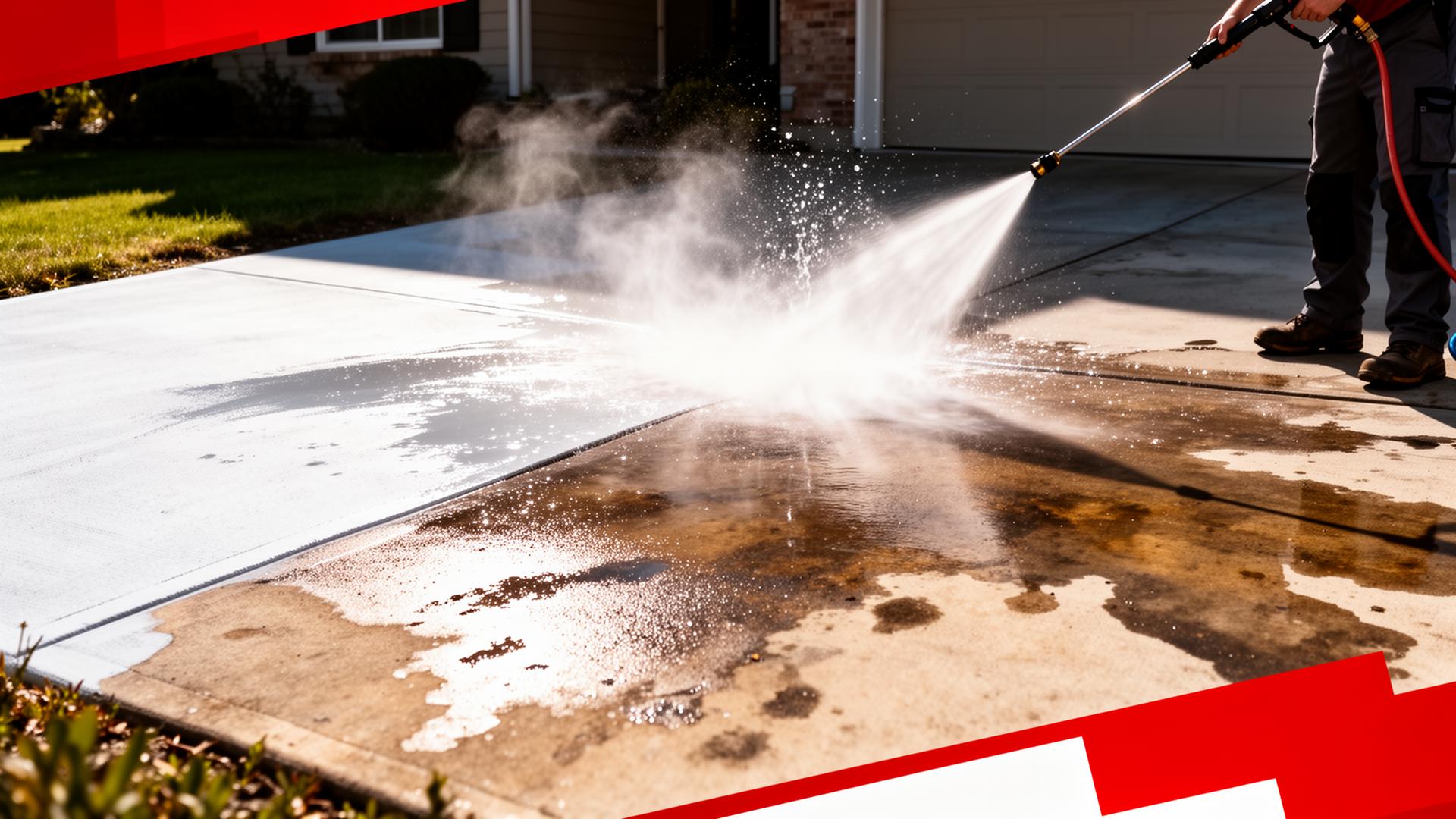 Pressure washing a driveway
